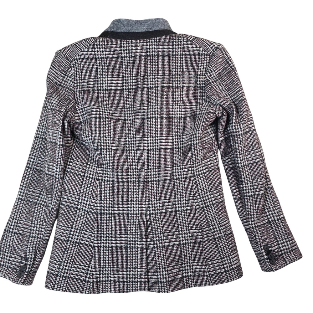 Veronica Beard Cutaway Up-Collar Plaid Dickey Blazer Wool Blend Burgundy gray 4 - Picture 2 of 11